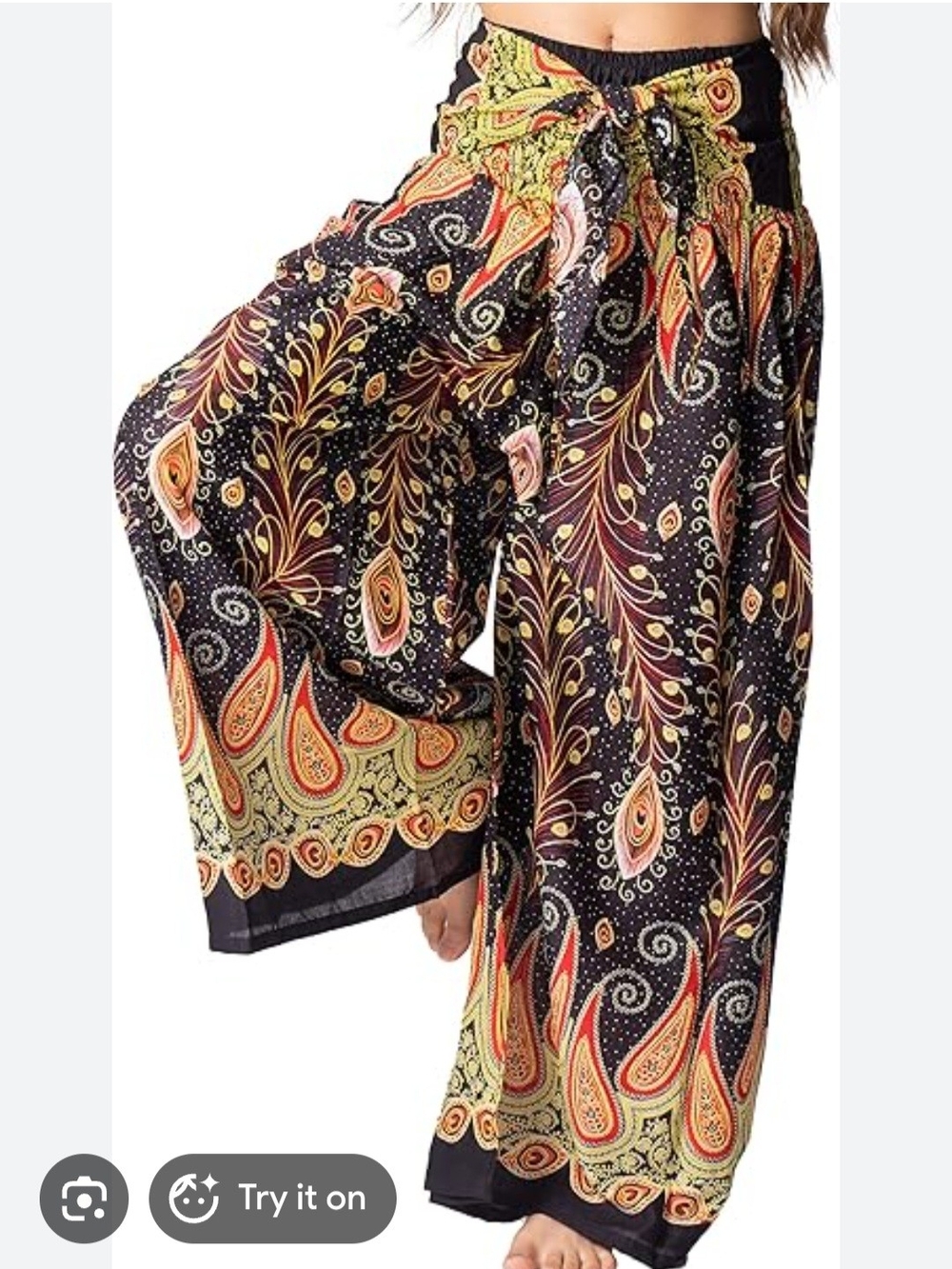 Bangkok Pants Boho Wide-Leg Paisley Print Palazzo Pants - Black Multi. One Size